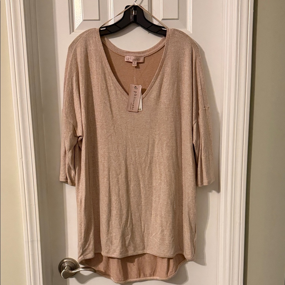 NEW!! Women’s philosophy Tan Heather V-Neck Tunic Size XL